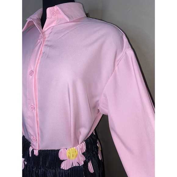 Women Pink Floral Flared Pleated High Waist Pants Co-Ord Set Medium to XL - Picture 4 of 9